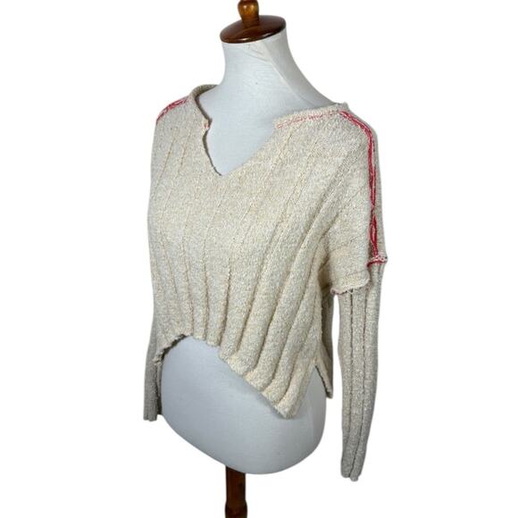 BDG Soft Knit Cream Casual Notch Neck Cropped Pullover Sweater Size S - Picture 1 of 6